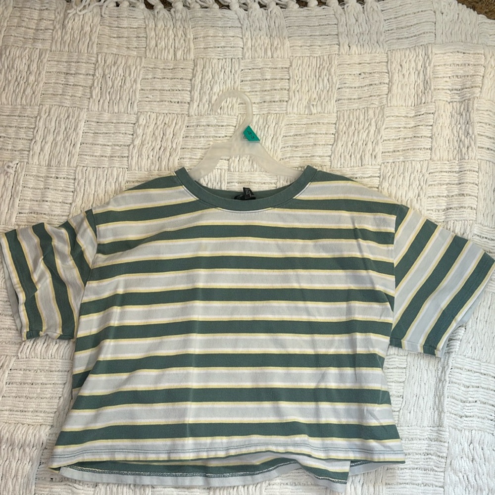 Cropped green and yellow striped shirt for sale!